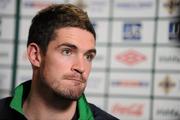 6 October 2010; Northern Ireland's Kyle Lafferty speaking during a press conference ahead of their EURO 2012 Championship Group C Qualifier against Italy on Friday. Northern Ireland press conference, Hilton Hotel, Templepatrick, Co. Antrim. Picture credit: Oliver McVeigh / SPORTSFILE