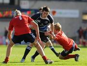 6 October 2010; Alex O'Driscoll, Leinster 'A', in action against Sam Hunter, left, and Aaron Atkins, Munster 'A'. Joe Weafer Trophy, Leinster 'A' v Munster 'A', Donnybrook Stadium, Donnybrook, Dublin. Picture credit: Barry Cregg / SPORTSFILE