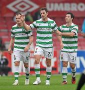 10 October 2010; Glasgow Celtic 's Daryl Murphy, centre, celebrates with team-mates Anthony Stokes, left, and Richard Towell after scoring his side's second goal. Bohemians v Glasgow Celtic, Dalymount Park, Dublin. Picture credit: David Maher / SPORTSFILE