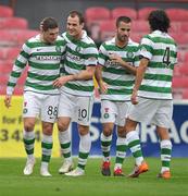 10 October 2010; Glasgow Celtic's Gary Hooper, left, celebrates with team-mate Anthony Stokes after scoring his side's first goal. Bohemians v Glasgow Celtic, Dalymount Park, Dublin. Picture credit: David Maher / SPORTSFILE