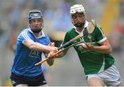 7 August 2016; Kyle Hayes of Limerick in action against Cian O’Sullivan of Dublin during the Electric Ireland GAA Hurling All-Ireland Minor Championship Semi-Final match between Dublin and Limerick at Croke Park in Dublin. Photo by Eóin Noonan/Sportsfile