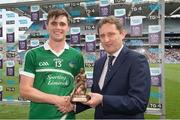 7 August 2016; Brian Ryan is presented with the Electric Ireland Man of the Match by Jim Dollard, Executive Director, BSC and Electric Ireland, after the Electric Ireland GAA Hurling All-Ireland Minor Championship Semi-Final match between Dublin and Limerick at Croke Park in Dublin. Photo by Ray McManus/Sportsfile