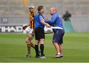 7 August 2016; Linesman Colm Lyons in conversation with TJ Reid of Kilkenny and Waterford manager Derek McGrath at half-time during the GAA Hurling All-Ireland Senior Championship Semi-Final match between Kilkenny and Waterford at Croke Park in Dublin. Photo by Piaras Ó Mídheach/Sportsfile