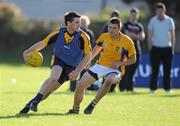 6 October 2010; Carl O'Connor, St. Pat's, in action against Liam O'Donovan, DCU.  Ulster Bank Higher Education Centenary 7s Final, DCU v St. Pat's, Dublin City University, Glasnevin, Dublin. Picture credit: Brian Lawless / SPORTSFILE