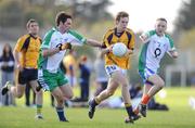 6 October 2010; Niall Smith, DCU, in action against Paul Duffy, left, and Greg Lundy, Athlone IT.  Ulster Bank Higher Education Centenary 7s, Semi-Final, DCU v Athlone IT, Dublin City University, Glasnevin, Dublin. Picture credit: Brian Lawless / SPORTSFILE