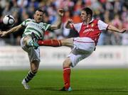 19 October 2010; Derek Doyle, St Patrick's Athletic, in action against Pat Flynn, Shamrock Rovers. FAI Ford Cup Semi-Final Replay, St Patrick's Athletic v Shamrock Rovers, Richmond Park, Inchicore, Dublin. Picture credit: Brian Lawless / SPORTSFILE