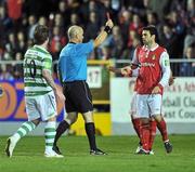 19 October 2010; Referee Tom Connolly sends off Damien Lynch, St Patrick's Athletic. FAI Ford Cup Semi-Final Replay, St Patrick's Athletic v Shamrock Rovers, Richmond Park, Inchicore, Dublin. Picture credit: David Maher / SPORTSFILE