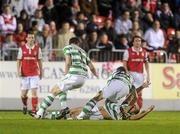 19 October 2010; Chris Turner, Shamrock Rovers, celebrates with team-mates Billy Dennehy and Enda Stevens, left, after scoring his side's first goal. FAI Ford Cup Semi-Final Replay, St Patrick's Athletic v Shamrock Rovers, Richmond Park, Inchicore, Dublin. Picture credit: Brian Lawless / SPORTSFILE