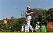 9 August 2016; Padraig Harrington of Ireland watches his shot during a practice round ahead of the Men's Strokeplay competition at the Olympic Golf Course, Barra de Tijuca, during the 2016 Rio Summer Olympic Games in Rio de Janeiro, Brazil. Photo by Brendan Moran/Sportsfile