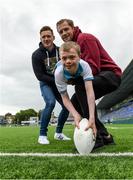 12 August 2016; Rugby star Jamie Heaslip, right, along with Dublin’s All-Ireland winner Paul Flynn were today unveiled as Honourary Chairmen for the three high school American Football games that will be played in Donnybrook Stadium on Friday 2nd September. The three showcase games will mark the opening of the Aer Lingus College Football Classic and will see all proceeds going to Special Olympics Ireland. For more information and tickets go to www.collegefootballireland.com. Jamie and Paul are pictured with thirteen year old John Whelan from Dún Laoghaire who is a member of Tivoli Hills Special Olympics Club. Donnybrook Stadium, Dublin. Photo by Sportsfile