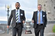 21 October 2010; Australia captain Adam Goodes, left, and Ireland captain Steven McDonnell with the Cormac McAnallen Perpetual Trophy at a civic reception for the Ireland and Australian teams ahead of this weekend's first International Rules Series game. City Hall, Merchants Quay, Limerick. Picture credit: Diarmuid Greene / SPORTSFILE