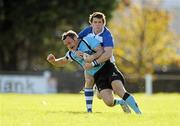 23 October 2010; John Cleary, Galwegians, is tackled by Craig Gilroy, Dungannon. All-Ireland League Division 1B, Galwegians v Dungannon, Crowley Park, Glenina, Galway. Picture credit: Barry Cregg / SPORTSFILE
