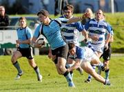 23 October 2010; Kevin Corcocan, Galwegians, is tackled by Conor Gaston, Dungannon. All-Ireland League Division 1B, Galwegians v Dungannon, Crowley Park, Glenina, Galway. Picture credit: Barry Cregg / SPORTSFILE