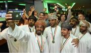 12 August 2016; Oman players gather together for a team photo during the Closing Banquet of the Etihad Airways GAA World Games 2016 at Croke Park in Dublin. Photo by Cody Glenn/Sportsfile