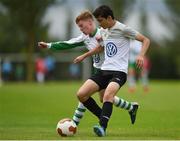 13 August 2016; Patrick O'Halloran of Arklow Town in action against Louis Perram of Cabinteely during Day 1 of the Volkswagen Junior Masters Under 13 Football Tournament at the AUL Complex in Clonshaugh, Dublin. Photo by Sportsfile