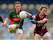 13 August 2016; Aileen Gilroy of Mayo in action against Aileen Martin of Westmeath during the TG4 Ladies Football All-Ireland Senior Championship Quarter-Final game between Mayo and Westmeath at Glennon Brothers Pearse Park in Longford. Photo by Seb Daly/Sportsfile