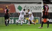 29 October 2010; Fahrudin Kuduzovic, right, Dundalk, turns to celebrate after putting the ball past Bohemian's goalkeeper Barry Murphy to score his side's first goal. Airtricity League Premier Division, Bohemians v Dundalk, Dalymount Park, Dublin. Picture credit: Barry Cregg / SPORTSFILE