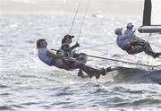 13 August 2016; Andrea Brewster and Saskia Tidey of Ireland in action during the second day of racing in the Women's 49er FX class on the Aeroporto course, Copacabana, during the 2016 Rio Summer Olympic Games in Rio de Janeiro, Brazil. Photo by David Branigan/Sportsfile