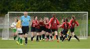 14 August 2016; Donegal players celebrate their opening goal during the Soccer Outdoor U15 & O8 Girls final at Weekend 1 of the Community Games National Festival at Athlone I.T in Athlone, Co Westmeath. Photo by Seb Daly/Sportsfile