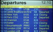 21 August 2001; A television screen is seen at Dublin Airport indicating the delay to the Longford Town team flight leaving for Sofia, Bulgaria, which was due to depart at 11.30am and will now leave at 10.30pm. Longford Town play Liteks Lovetch on Thursday in their UEFA Cup First Qualifying Round Second Leg match. Photo by Damien Eagers/Sportsfile