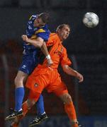 23 August 2001; Paul McNally of Longford Town in action against Zoran Yankovich of Liteks Lovetch during the UEFA Cup First Qualifying Round Second Leg match between Liteks Lovetch and Longford Town at Stadion Lovech in Bulgaria. Photo by Damien Eagers/Sportsfile