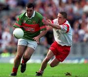 26 August 2001; Kevin McHugh of Mayo in action against Dermot Carlin of Tyrone during the All-Ireland Minor Football Championship Semi-Final match between Tyrone and Mayo at Croke Park in Dublin. Photo by Ray McManus/Sportsfile