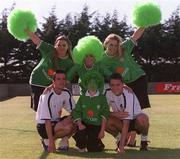 28 August 2001; The FAI today urged Irish fans to &quot;Go Green for Ireland&quot; in the run up to the Republic of Ireland's crucial FIFA World Cup Qualifier against Holland on Saturday next. Lending their support are, back from left, Suzanne Johnston, Kathleen Chandler and Marleen Kiely with Republic of Ireland players Gary Kelly, left, and Matt Holland, right, with Brian Barrington, aged 10, from Dublin, at John Hyland Park in Baldonnell, Dublin. Photo by Brendan Moran/Sportsfile