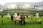 5 November 2010; South Africa head coach Peter de Villiers and captain Victor Matfield await to have their photograph taken ahead of their Autumn International game against Ireland, on Saturday. Aviva Stadium, Lansdowne Road, Dublin. Picture credit: Stephen McCarthy / SPORTSFILE