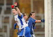 6 November 2010; Laura Dunne celebrates the first goal of the game for St Conleth’s, Laois. Tesco All-Ireland Intermediate Ladies Football Club Championship Semi-Final, St Gall’s, Antrim v St Conleth’s, Laois, Casement Park, Belfast, Co. Antrim. Picture credit: Ray McManus / SPORTSFILE