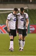 17 August 2016; Ronan Finn, left, and Patrick McEleney of Dundalk FC leave the field after defeat in the UEFA Champions League Play Off 1st Leg match between Dundalk FC and Legia Warsaw at Dublin Arena in Dublin. Photo by David Maher/Sportsfile