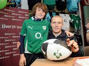 9 November 2010; Puma in association with Elverys today gathered 3 of Ireland’s top international rugby stars, Keith Earls, Peter Stringer, and Stephen Ferris, to sign autographs for supporters at Elvery Sports Blanchardstown. At the signing is Keith Earls, with Matthew Cooney, age 12, from Clonee. Blanchardstown, Co. Dublin. Picture credit: Brian Lawless / SPORTSFILE