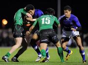 9 November 2010; Uarotafou Setu, with support from Mikaele Pesamino, right, Samoa, in action against Eoin Griffin, left, and Troy Nathan, Connacht. Representative Match, Connacht v Samoa, Sportsground, Galway. Picture credit: Barry Cregg / SPORTSFILE