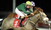 12 November 2010; Madeira Man, 2, with Sam James up, on the way to winning the Irish Stallion Farms European Breeders Fund Nursery Handicap ahead of eventual second place Vastitas, with Kevin Manning up. Horse Racing, Dundalk Racecourse, Dundalk, Co. Louth. Photo by Sportsfile