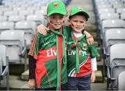 21 August 2016; Mayo supporters Donacha O'Loughlin, left, age 8,  with his brother Fiachra, age 5, from Ballinrobe, Co Mayo, before the start of the GAA Football All-Ireland Senior Championship Semi-Final game between Mayo and Tipperary at Croke Park in Dublin. Photo by David Maher/Sportsfile
