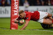 26 August 2016; Cian Bohane of Munster scores his side's sixth try of the match during the Pre-Season Friendly game between Munster and Worcester Warriors at Irish Independent Park in Cork. Photo by Seb Daly/Sportsfile