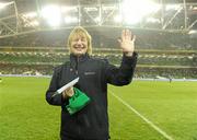 17 November 2010; When Brigid Schlebaum, from Fairview, Dublin, walked through the turnstile at Aviva Stadium for Ireland v Norway international she became the 500,000th fan to visit the stadium since its opening for the Combined Provinces Rugby game on July 31st. To mark the occasion the stadium presented her with 2 tickets to the Carling Four Nations Cup in February, she will also receive Dinner for two and a nights accomdadation in the Louis Fitzgerald hotel. Our picture shows Brigid after she was presented with her prize. Since then the stadium has played host to international soccer games with Argentina, Andorra, Russia and Norway, a visit by Manchester Utd and the FAI Ford Cup Final. It has also hosted Leinster v Munster in the Magners League and rugby internationals with the All Blacks and Samoa. In addition singer Michael Buble has performed two sell-out concerts. Aviva Stadium, Lansdowne Road, Dublin. Picture credit: Brian Lawless / SPORTSFILE