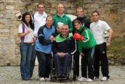 18 November 2010; Some of Ireland’s leading sportsmen and sportswomen, including, clockwise, from left, Claire O'Connor, Camogie, Andrew Bree, Swimming, Paul O'Connell, Rugby, Lar Corbett, Hurling, Stephen Rice, Soccer, Katie Taylor, Boxing, Garrett Culliton, Paralympic Sport and Robert Deegan, Special Olympics, presented a submission to Mary Hanafin TD, Minister for Tourism, Culture and Sport, earlier today, Thursday 18th November, on behalf of all national sporting organisations. The submission highlights how major cuts will set Irish sport back for decades to come and outlines the vital role played by Government funding in the continuing development of Irish sport. Department of Tourism Culture and Sport, Kildare Street, Dublin. Picture credit: Brendan Moran / SPORTSFILE