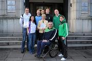 18 November 2010; Some of Ireland’s leading sportsmen and sportswomen, including, clockwise, from left, Andrew Bree, Swimming, Claire O'Connor, Camogie, Robert Deegan, Special Olympics, Stephen Rice, Soccer, Lar Corbett, Hurling, Paul O'Connell, Rugby, Katie Taylor, Boxing, and Garrett Culliton, Paralympic Sport, with Mary Hanafin TD, Minister for Tourism, Culture and Sport, after they presented a submission to her earlier today, Thursday 18th November, on behalf of all national sporting organisations. The submission highlights how major cuts will set Irish sport back for decades to come and outlines the vital role played by Government funding in the continuing development of Irish sport. Department of Tourism Culture and Sport, Kildare Street, Dublin. Picture credit: Brendan Moran / SPORTSFILE