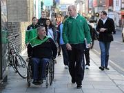 18 November 2010; Some of Ireland’s leading sportsmen and sportswomen, led by Garrett Culliton, Paralympic Sport and Paul O'Connell, Rugby, on their way to presenting a submission to Mary Hanafin TD, Minister for Tourism, Culture and Sport, earlier today, Thursday 18th November, on behalf of all national sporting organisations. The submission highlights how major cuts will set Irish sport back for decades to come and outlines the vital role played by Government funding in the continuing development of Irish sport. Department of Tourism Culture and Sport, Kildare Street, Dublin. Picture credit: Brendan Moran / SPORTSFILE
