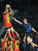 19 November 2010; Lewis Evans, Dragons, wins possession in the line-out ahead of Leo Cullen, Leinster. Celtic League, Leinster v Dragons, RDS, Ballsbridge, Dublin. Photo by Sportsfile