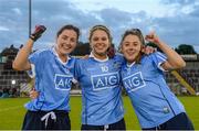 27 August 2016; Dublin players, from left, Lyndsey Davey, Noelle Healy and Siobhán Woods celebrate after the TG4 Ladies Football All-Ireland Senior Championship Semi-Final game between Dublin and Mayo at Kingspan Breffni Park in Cavan. Photo by Piaras Ó Mídheach/Sportsfile