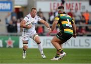 26 August 2016; Roger Wilson of Ulster about to be tackled by Kieran Brookes of Northampton Saints during the Pre-Season Friendly game between Ulster and Northampton Saints at Kingspan Stadium, in Ravenhill Park Belfast. Photo by Oliver McVeigh/Sportsfile