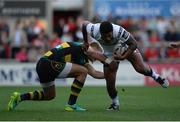 26 August 2016; Charles Piutau of Ulster is tackled by Harry Mallinder of Northampton Saints during the Pre-Season Friendly game between Ulster and Northampton Saints at Kingspan Stadium, in Ravenhill Park Belfast. Photo by Oliver McVeigh/Sportsfile