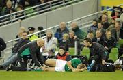 20 November 2010; Luke Fitzgerald, Ireland, is attended to by team doctor Dr. Eanna Falvey, left, and theam physio Cameron Steele. Autumn International, Ireland v New Zealand, Aviva Stadium, Lansdowne Road, Dublin. Picture credit: Brendan Moran / SPORTSFILE