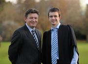 19 November 2010; UCD Soccer scholarship recipient Rob Benson, Westmeath, with UCD AFC first Team Manager Martin Russell, left, at the announcement of the first year UCD Sports Scholarship recipients for 2010/11 in Belfield today. O'Reilly Hall, UCD, Belfield, Dublin. Picture credit: Alan Place/ SPORTSFILE