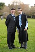 19 November 2010; UCD Soccer scholarship recipient Rob Benson, Westmeath, with UCD AFC first Team Manager Martin Russell, left, at the announcement of the first year UCD Sports Scholarship recipients for 2010/11 in Belfield today. O'Reilly Hall, UCD, Belfield, Dublin. Picture credit: Alan Place/ SPORTSFILE