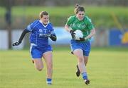 21 November 2010; Katie Haberlin, St Conleth's, Laois, in action against Rita Boland, West Clare Gaels. Tesco All-Ireland Intermediate Ladies Football Club Championship Final, West Clare Gaels, Clare v St Conleth's, Laois, McDonagh Park, Nenagh, Co. Tipperary. Picture credit: Diarmuid Greene / SPORTSFILE