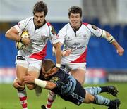 21 November 2010; Adam D'Arcy, Ulster, is tackled by Scott Andrews, Cardiff Blues. Celtic League, Cardiff Blues v Ulster, Cardiff City Stadium, Cardiff, Wales. Picture credit: Steve Pope / SPORTSFILE