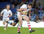 21 November 2010; Willie Faloon, Ulster, is tackled by Dafydd Hewitt, Cardiff Blues. Celtic League, Cardiff Blues v Ulster, Cardiff City Stadium, Cardiff, Wales. Picture credit: Steve Pope / SPORTSFILE