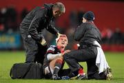 21 November 2010; Gareth Maule, Llanelli Scarlets, is attended to by medical staff after receiving a blood injury. Celtic League, Munster v Llanelli Scarlets, Musgrave Park, Cork. Picture credit: Brendan Moran / SPORTSFILE